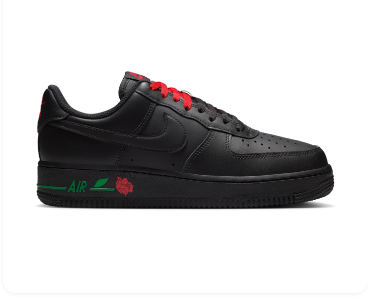 Nike Air Force 1 Low Sneakers - Black with Red Rose Details