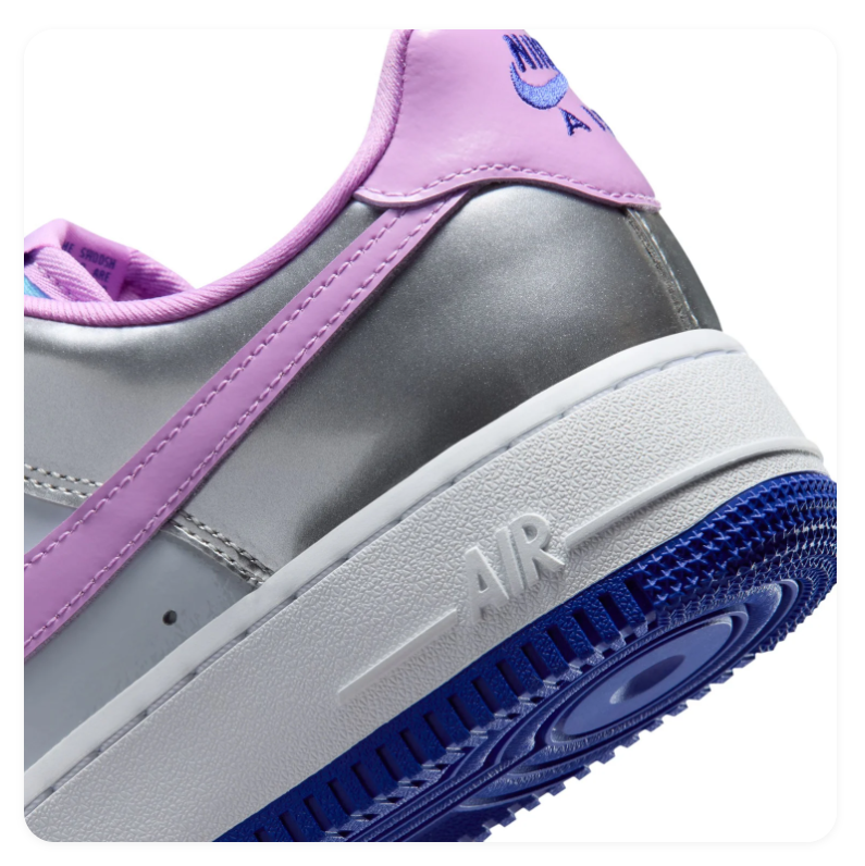 Nike Air Force 1 Low Sneakers - Metallic Silver, Lilac & Turquoise