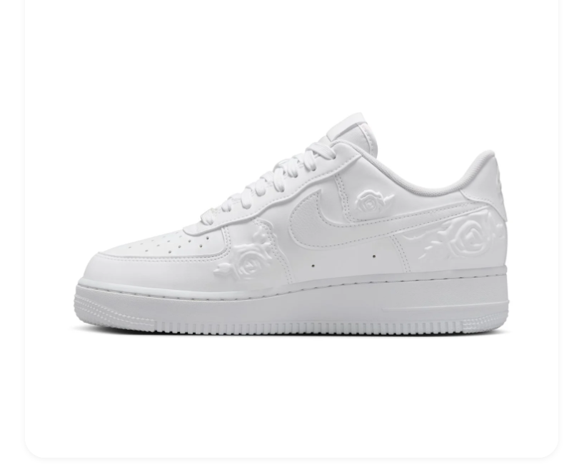 Nike Air Force 1 Low Sneakers - All White with Raised Rose Details
