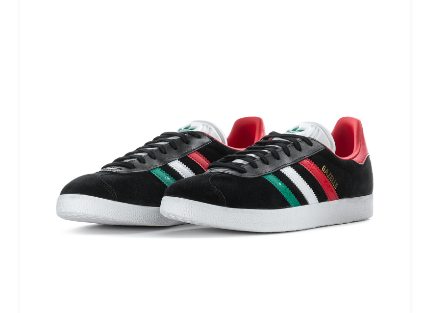 adidas Gazelle Sneakers – Black with Mexico-Inspired Stripes