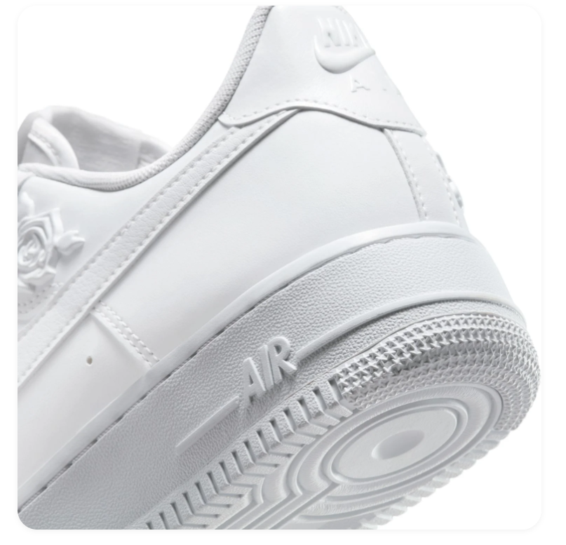Nike Air Force 1 Low Sneakers - All White with Raised Rose Details