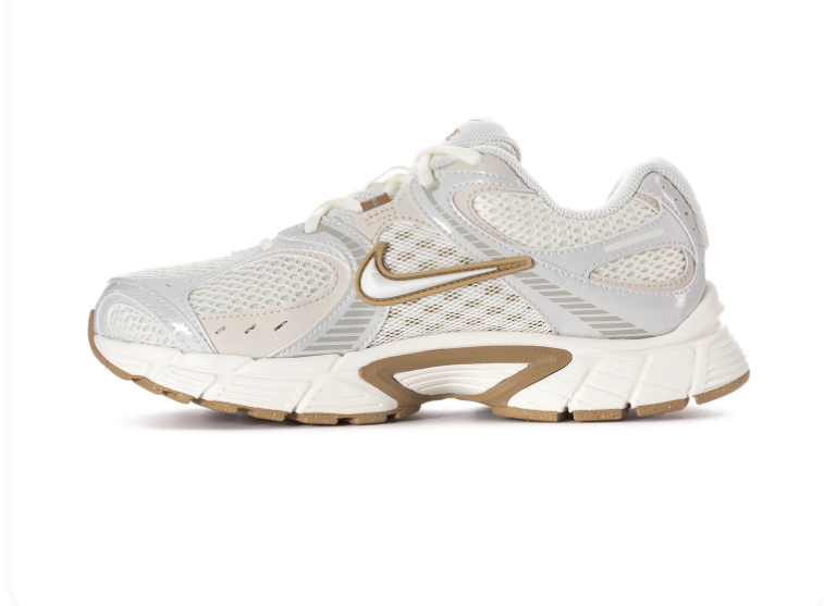 Nike Running-Style Sneakers - White, Silver Gray & Gold