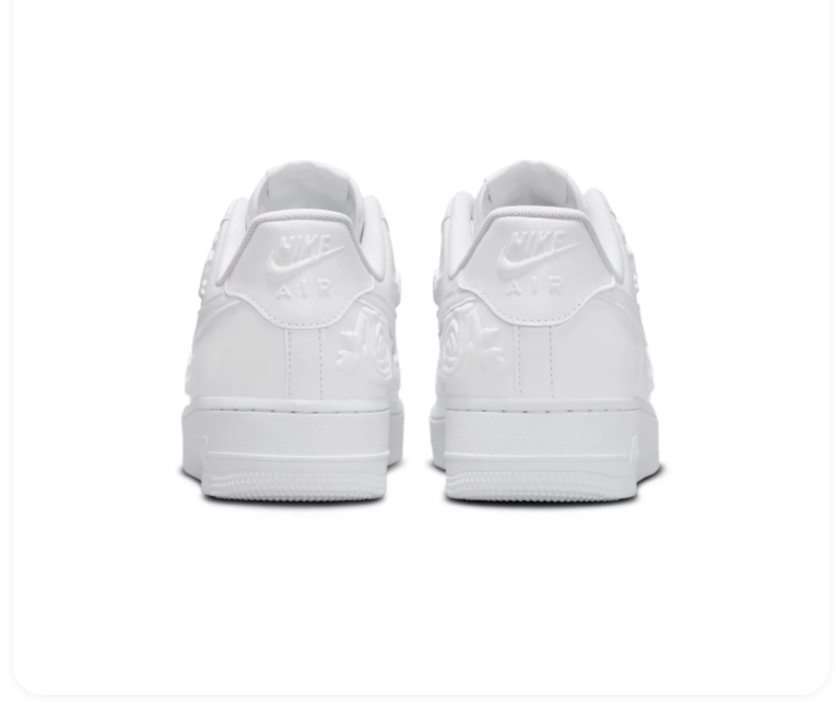 Nike Air Force 1 Low Sneakers - All White with Raised Rose Details