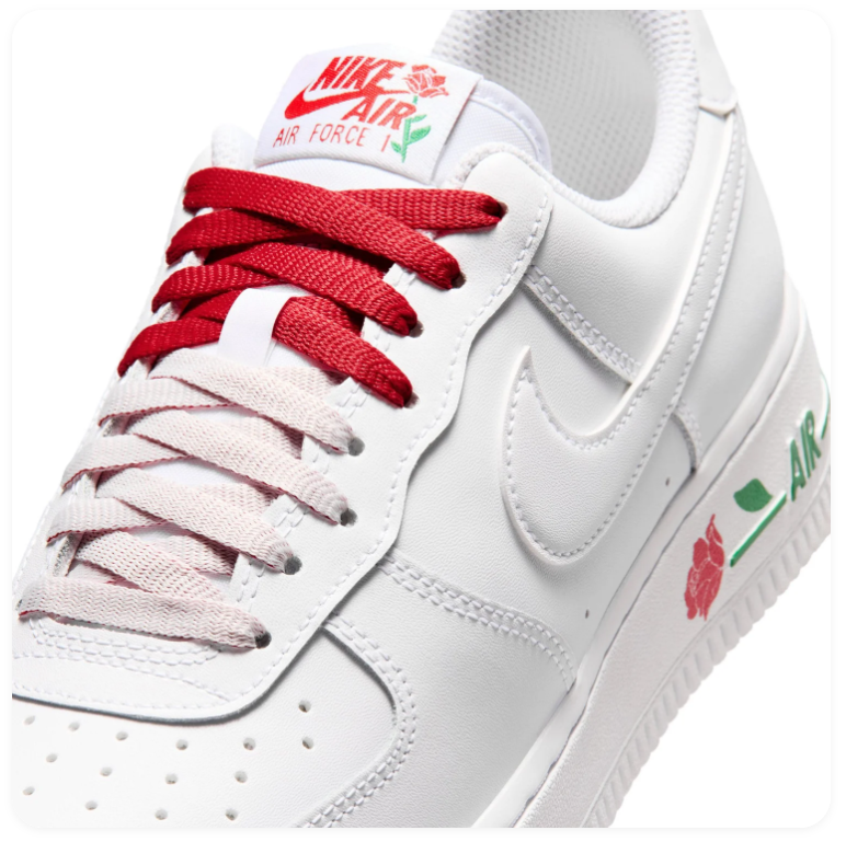 Nike Air Force 1 Low Sneakers - White with Red Rose Details