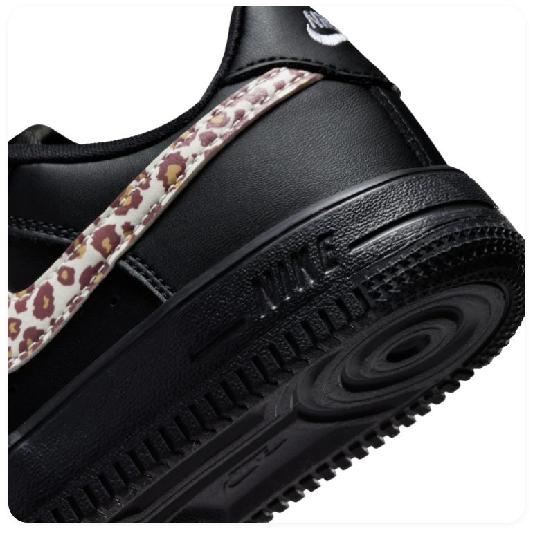 Nike Force 1 Low Sneakers - Black with Leopard-Print Swooshes