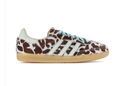 adidas Cow-Print Sneakers – Brown & Cream with Light Blue Laces