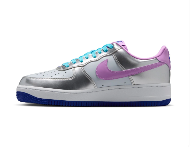 Nike Air Force 1 Low Sneakers - Metallic Silver, Lilac & Turquoise