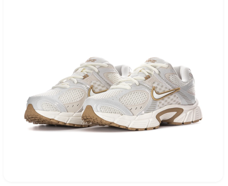 Nike Running-Style Sneakers - White, Silver Gray & Gold