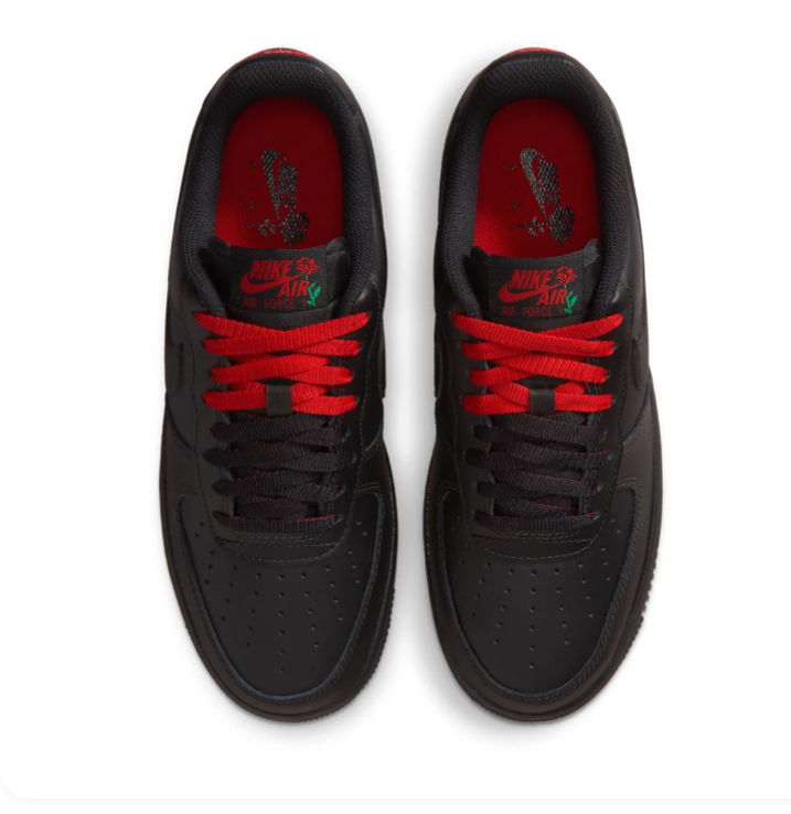 Nike Air Force 1 Low Sneakers - Black with Red Rose Details