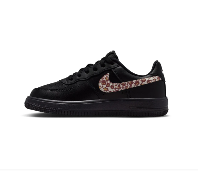 Nike Force 1 Low Sneakers - Black with Leopard-Print Swooshes