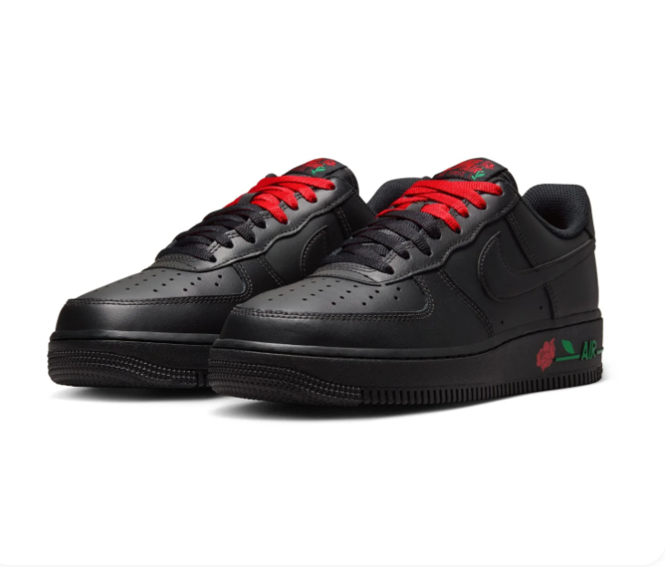 Nike Air Force 1 Low Sneakers - Black with Red Rose Details