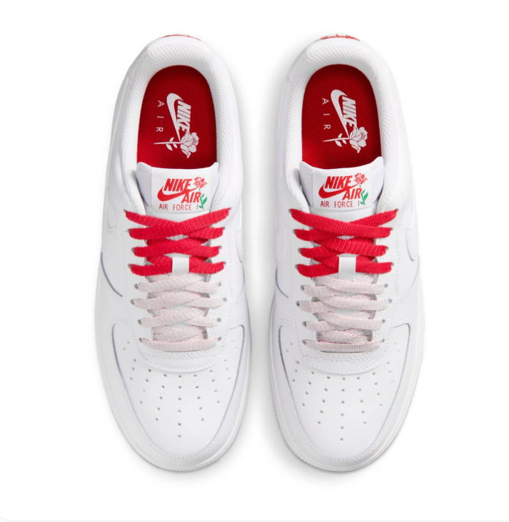 Nike Air Force 1 Low Sneakers - White with Red Rose Details