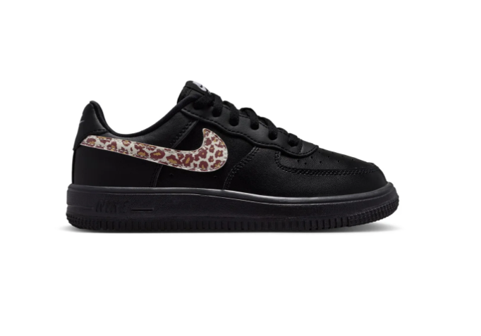 Nike Force 1 Low Sneakers - Black with Leopard-Print Swooshes