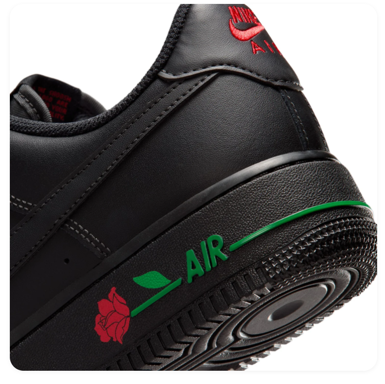 Nike Air Force 1 Low Sneakers - Black with Red Rose Details