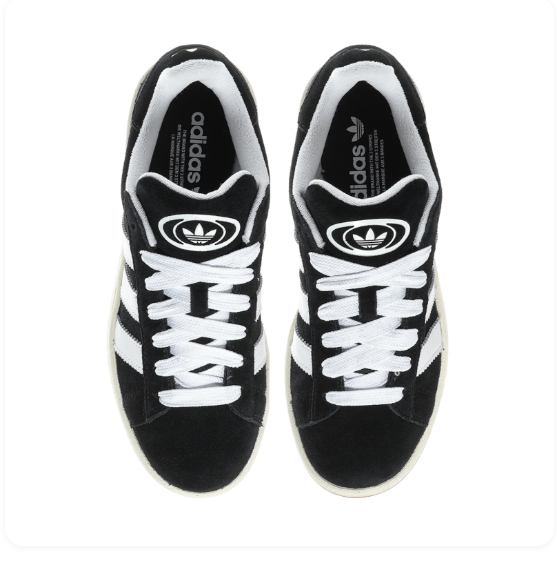 adidas Campus Sneakers – Black, White & Gum with White Laces