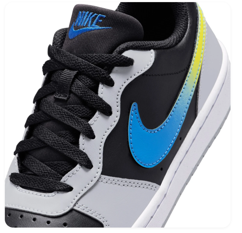 Nike Low-Top Sneakers - Black & Gray with Blue-to-Yellow Swooshes