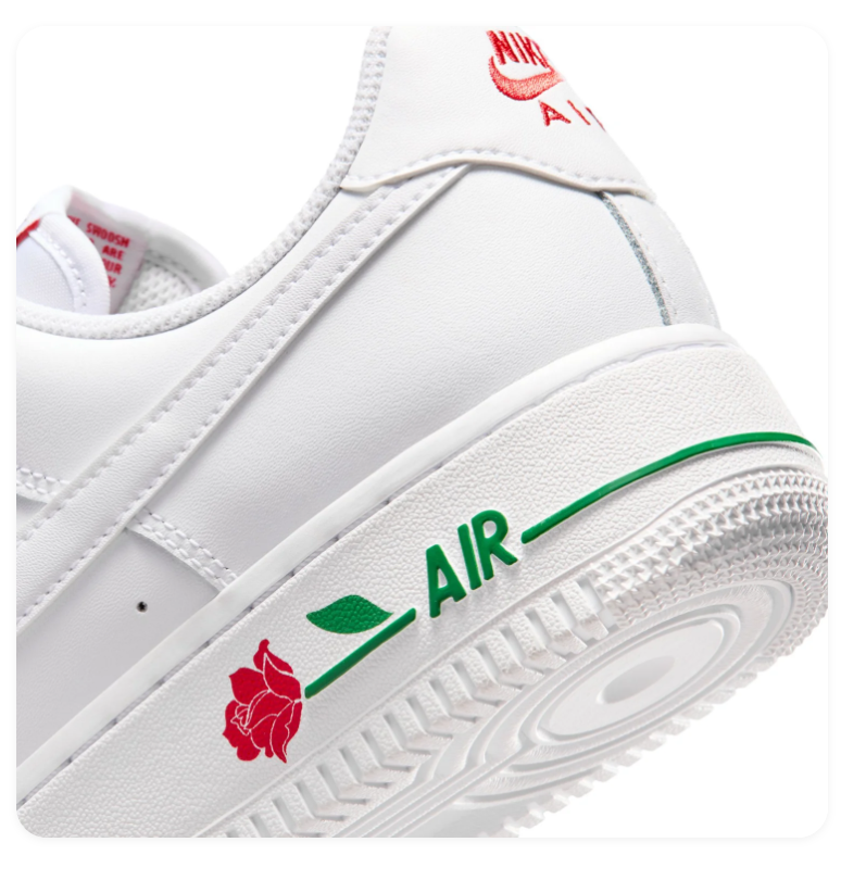 Nike Air Force 1 Low Sneakers - White with Red Rose Details