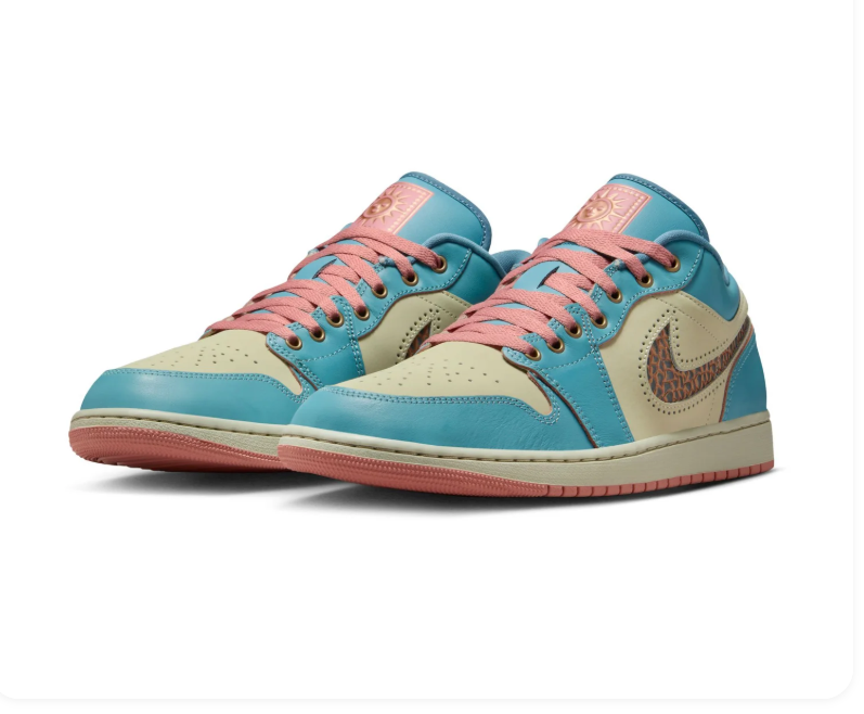 Air Jordan Low-Top Sneakers - Turquoise, Cream & Coral Pink
