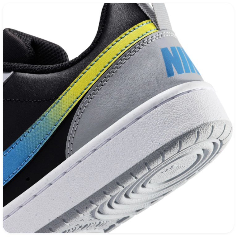 Nike Low-Top Sneakers - Black & Gray with Blue-to-Yellow Swooshes