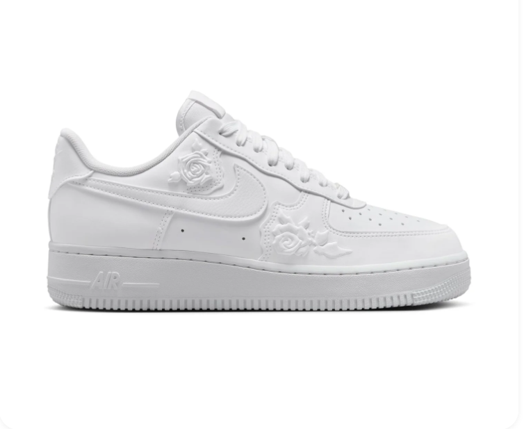 Nike Air Force 1 Low Sneakers - All White with Raised Rose Details