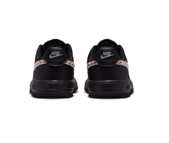 Nike Force 1 Low Sneakers - Black with Leopard-Print Swooshes