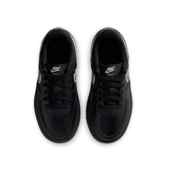 Nike Force 1 Low Sneakers - Black with Leopard-Print Swooshes