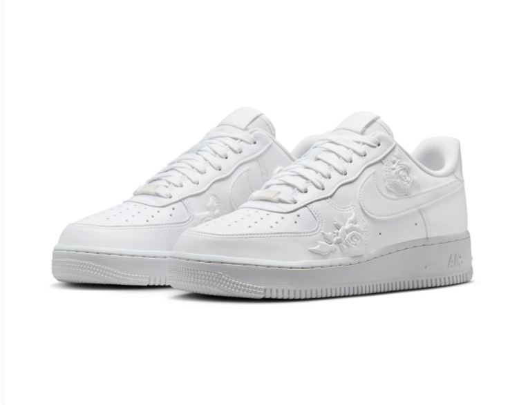 Nike Air Force 1 Low Sneakers - All White with Raised Rose Details