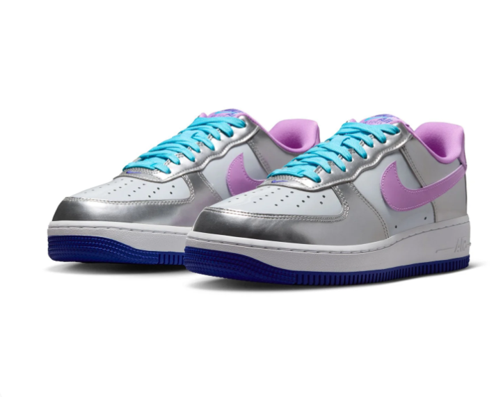 Nike Air Force 1 Low Sneakers - Metallic Silver, Lilac & Turquoise