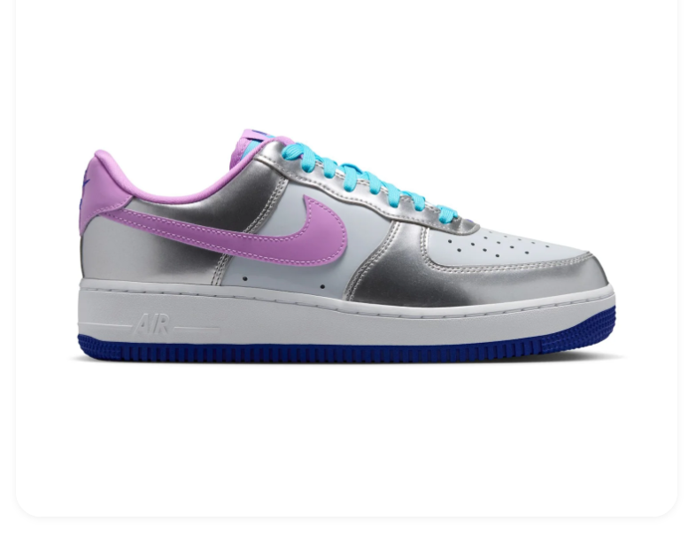Nike Air Force 1 Low Sneakers - Metallic Silver, Lilac & Turquoise