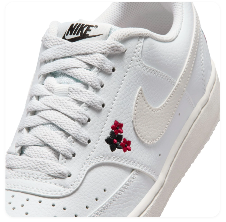 Nike Low-Top Sneakers - White & Cream with Floral Embroidery