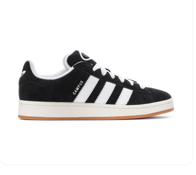 adidas Campus Sneakers – Black, White & Gum with White Laces