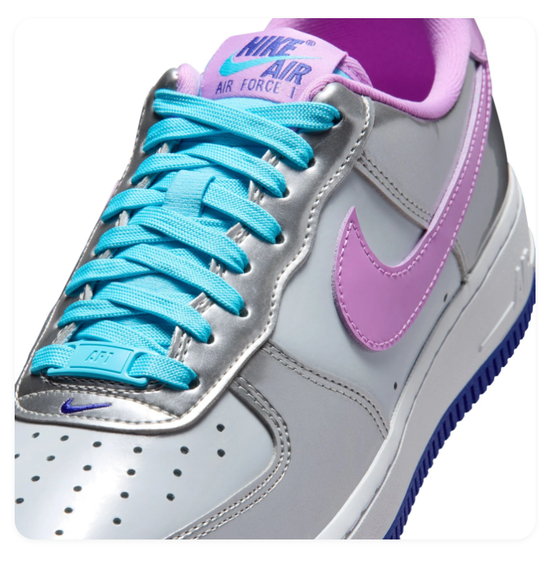 Nike Air Force 1 Low Sneakers - Metallic Silver, Lilac & Turquoise