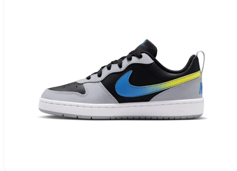 Nike Low-Top Sneakers - Black & Gray with Blue-to-Yellow Swooshes