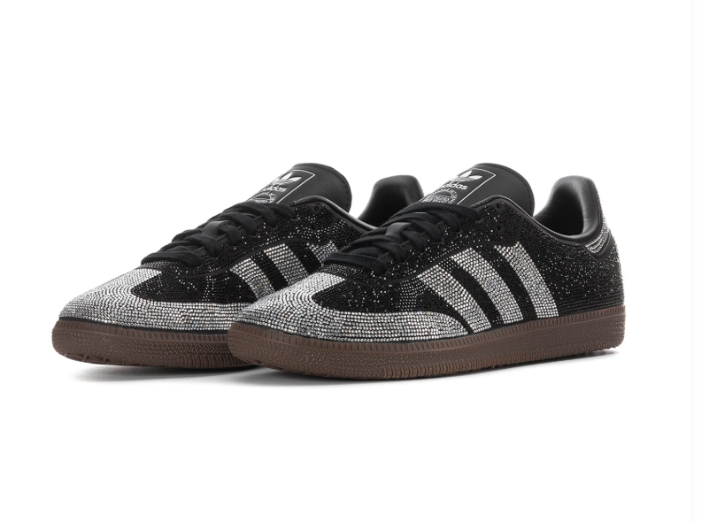 adidas Embellished Sneakers – Black & Silver with Brown Sole