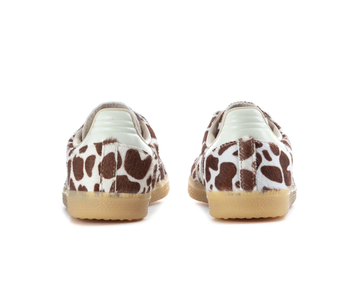 adidas Cow-Print Sneakers – Brown & Cream with Light Blue Laces