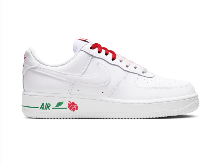 Nike Air Force 1 Low Sneakers - White with Red Rose Details