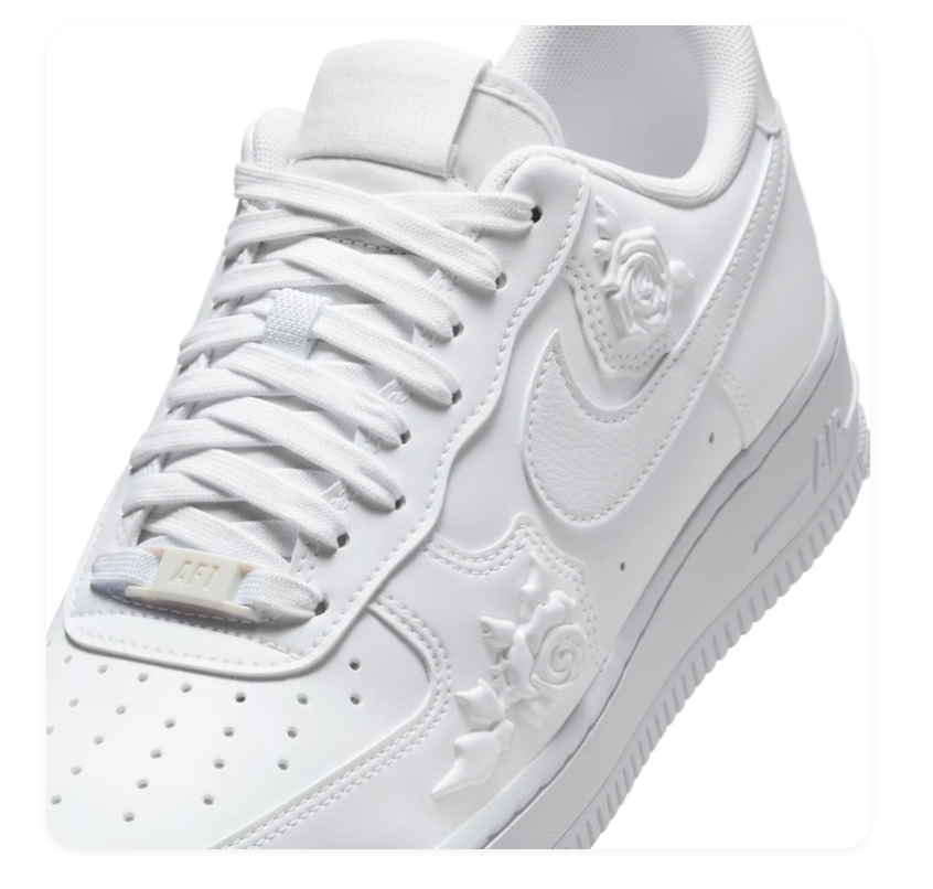 Nike Air Force 1 Low Sneakers - All White with Raised Rose Details