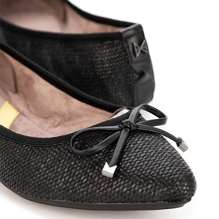 ANNIE Ballet Flat Shoes - Black Raffia