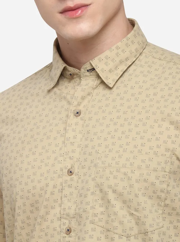 Beige Smart Fit Printed Casual Shirt | Greenfibre