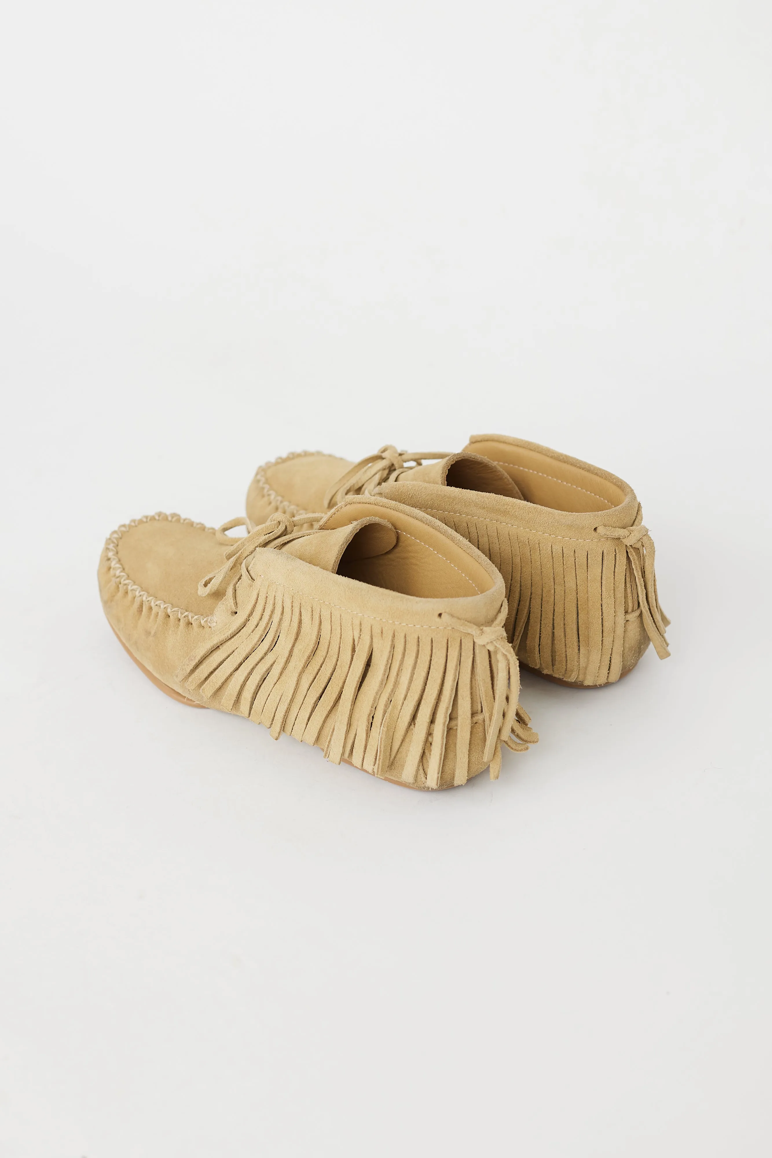 Beige Suede Fringe Moccasins