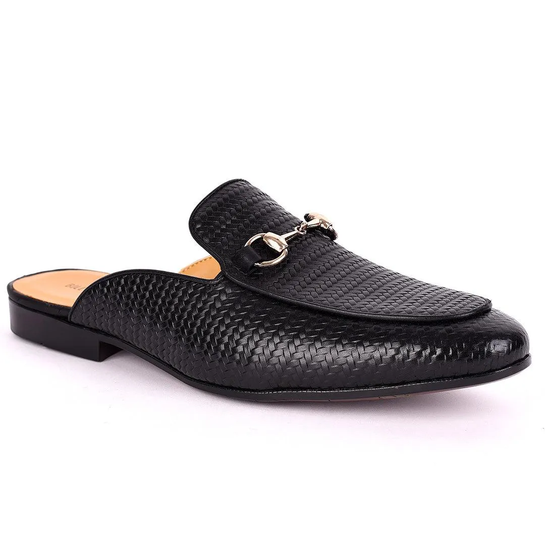 Billy Garrison Exquisite Leather With Classic Gold Chain Men's Half Shoe- Black