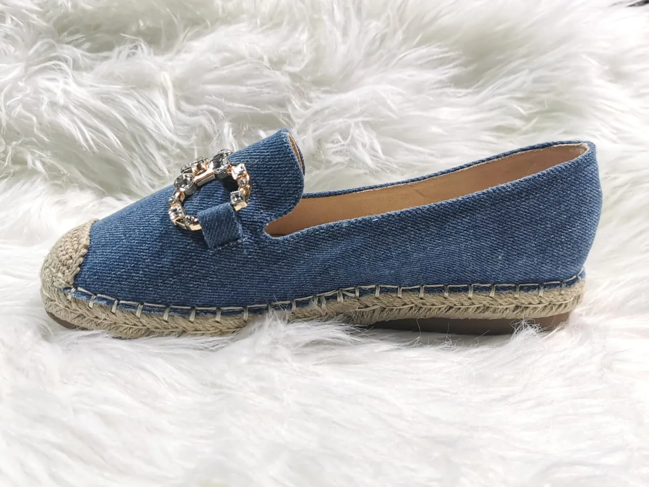 BLUE JEAN CRYSTAL EMBELLISHED SLIP ON ESPADRILLE