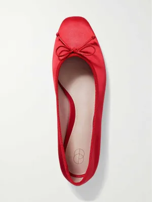 Bow-embellished satin ballet flats