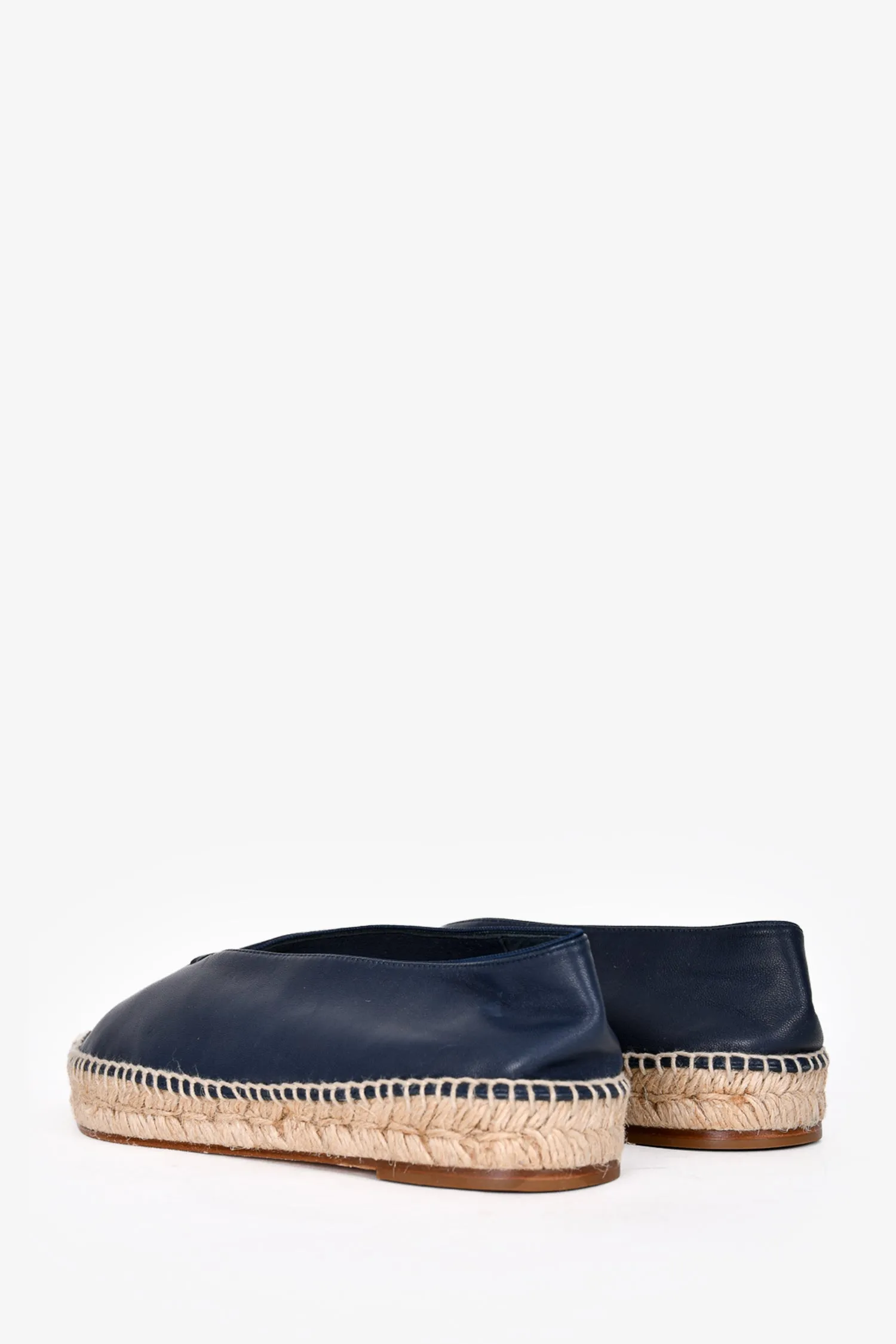 Celine Navy Leather Pointed Toe Espadrilles Size 38