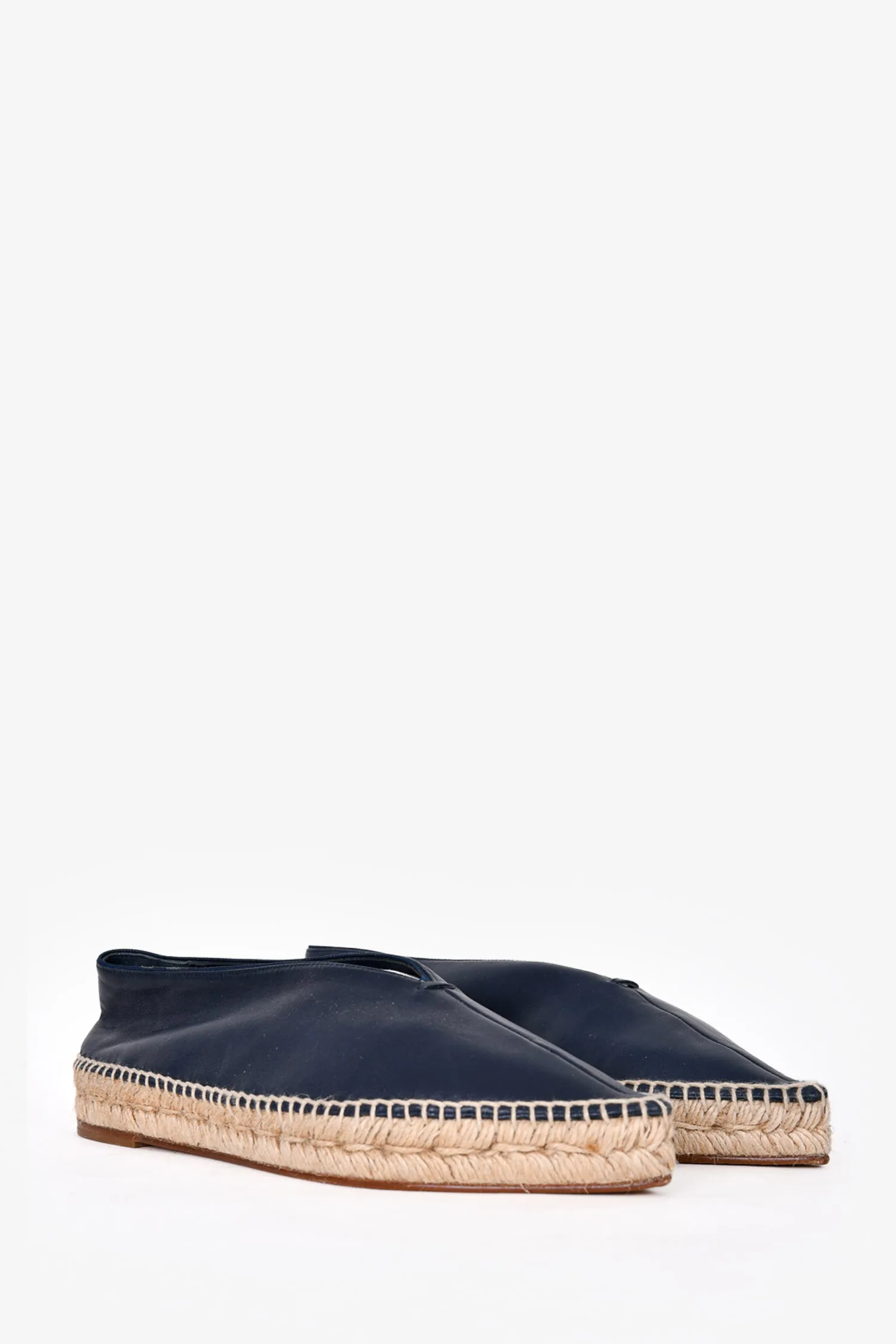 Celine Navy Leather Pointed Toe Espadrilles Size 38