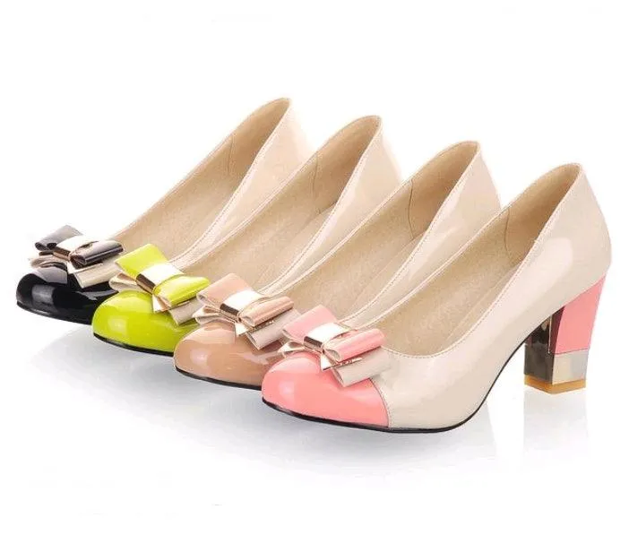 Chic Color-Blocked High Heels with Bow Design for Plus Size Women