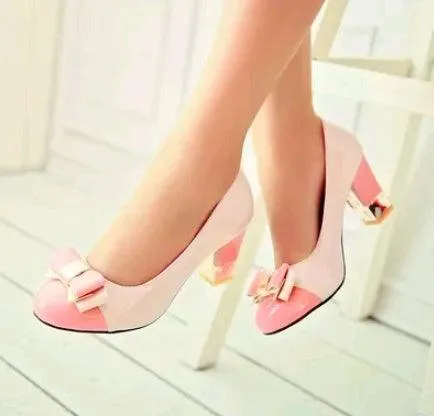 Chic Color-Blocked High Heels with Bow Design for Plus Size Women