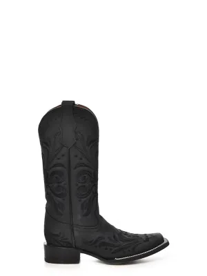 Corral Boots WOMEN’S EMBROIDERY BLACK SQUARE TOE COWBOY BOOT - BLACK