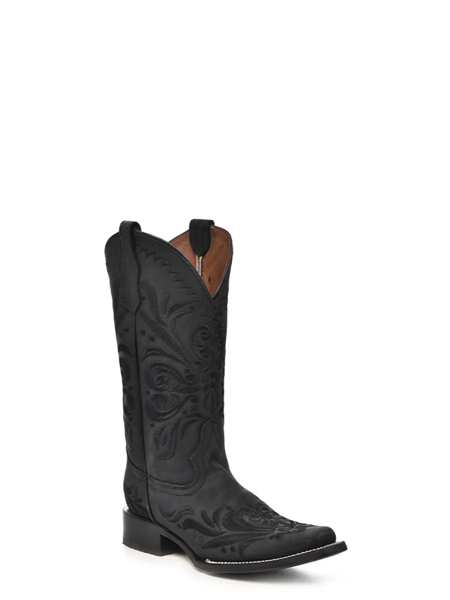 Corral Boots WOMEN’S EMBROIDERY BLACK SQUARE TOE COWBOY BOOT - BLACK