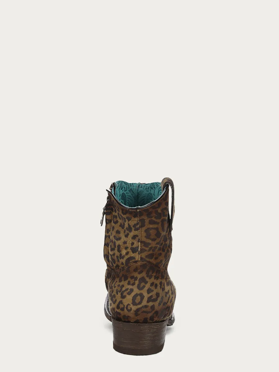 Corral Boots WOMEN'S ROUND TOE ANKLE BOOT WITH ZIPPER - LEOPARD